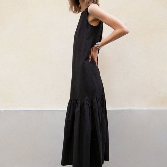 The Frankie Shop LouLou Sleeveless Flouncy Hem Maxi Dress in Black - Picture 2 of 6